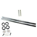 The TC Bros. Extended Fork Tube Kit (+8") for Harley-Davidson 39mm Forks includes two chrome tubes, white spacers, seals, O-rings, clips, and bolts—displayed together on a white background.