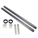 A pair of TC Bros. Extended Fork Tube Kit +8" 35mm for Ironhead Sportster (XL 75-83) & Super Glide (FX 76-83) with a Hard Chrome Finish.