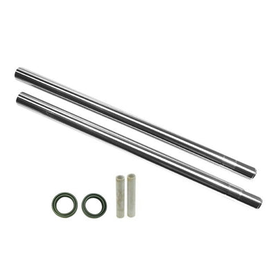 A pair of Yamaha XS650 35mm Extended Fork Tube Kit +6" (fits 1977-84) rods with a Hard Chrome Finish on a white background by TC Bros.