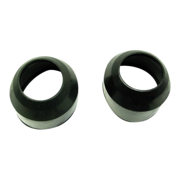 Two Mikes XS black rubber grommets, resembling Yamaha XS650 35mm Fork Dust Seals for 1977-84 models, with angled openings, are side by side on a white background.