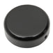 A round, black plastic object with a smooth, glossy finish and a small hole on its side—this Moto Iron® Steering Stem Bolt Cover for Harley-Davidson 39mm Narrowglide is photographed on a white background.