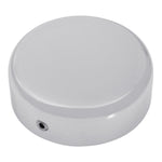 A white round Drag Specialties Steering Stem Bolt Cover for 87-09 Sportster 99-17 Dyna in Chrome on a white background.