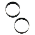 A pair of Moto Iron® 41mm Lower Fork Tube Bushings, each metal and cylindrical with a gap, displayed on a white background.