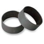 A pair of Moto Iron® 41mm Lower Fork Tube Bushings, each metal and cylindrical with a gap, displayed on a white background.