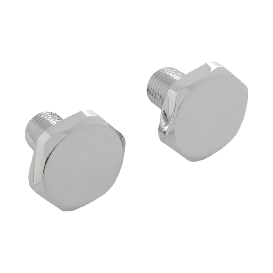 A pair of Upper Fork Tube Caps for 41mm 99-05 Dyna FXDWG, 99-13 FLHR, 06-13 FLHT, 00-17 FLST/FXST by Drag Specialties, on a white background suitable for Harley-Davidson Fitment.