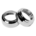 Two Performance Machine - Chrome 49MM Fork Dust Cap fits '06-'17 Dyna, '18-Up M8 Softail Models, designed by Performance Machine, adorn the white background.