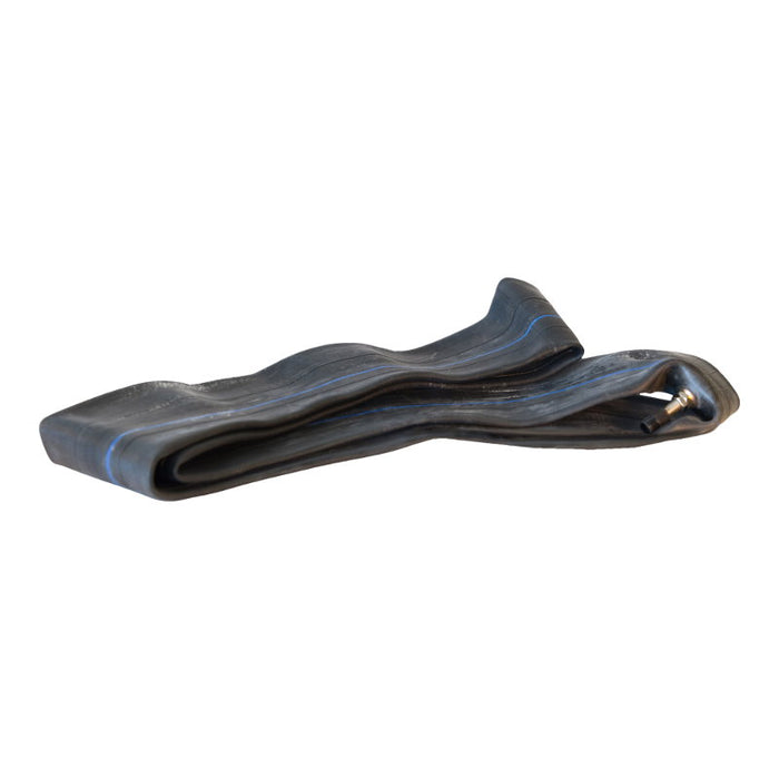 The Sedona Inner Tube 3.75/4.25-19 is made from a blend of synthetic and natural rubber, neatly folded, featuring a TR-4 stem type with a visible metal valve stem at one end.