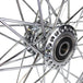 The Moto Iron® 40 spoke 21 x 2.15 Chopper Spool Wheel in chrome features a CNC-machined billet aluminum hub and multiple metal spokes, shown from the side against a white background.