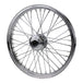 A chrome Moto Iron® Chrome Front 40 Spoke Wheel 21" x 2.15" (fits Harley FX, Sportster 1984-1999) Billet Hub on a white background.