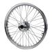 A Moto Iron® Chrome Front 40 Spoke Wheel 21 "x 2.15" (fits Harley FX,Sportster 1984-1999) Billet Hub on a white background.