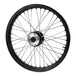 A Moto Iron® Black Front 40 Spoke Wheel 21 "x 2.15" (fits Harley FX,Sportster 1984-1999) Billet Hub on a white background.