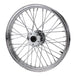 A Moto Iron® chrome front 40 spoke wheel with a billet hub on a white background.