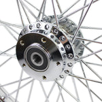 The Moto Iron® 21” × 2.15” Front Wheel fits 2000-2007 Harley-Davidson Dyna and Sportster models, featuring chrome spokes for a sleek, stylish upgrade.