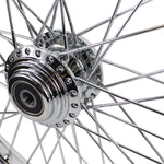 The Moto Iron® 21” × 2.15” Front Wheel fits 2000-2007 Harley-Davidson Dyna and Sportster models, featuring chrome spokes for a sleek, stylish upgrade.