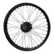 A black spoked Moto Iron® Black Front 40 Spoke Wheel 21 "x 2.15" (fits Harley FXD 2000-03,Sportster 2000-07) Billet Hub on a white background.