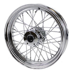 Moto Iron® 16” × 3” rear wheel for 1979-1999 Harley-Davidson Big Twin and Sportster—choose chrome or black rim. See compatible Moto Iron® motorcycle wheels listed at right.