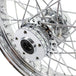 The Moto Iron® Complete 16 x 3 Rear Wheel for 1979-1999 Harley-Davidson features a triple chrome-plated finish and multiple spokes, viewed from the side against a white background.