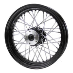 Moto Iron® 16” × 3” rear wheel for 1979-1999 Harley-Davidson Big Twin and Sportster—choose chrome or black rim. See compatible Moto Iron® motorcycle wheels listed at right.