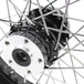 The Moto Iron® Complete 16 x 3 Rear Wheel for 1979-1999 Harley-Davidson features a black sealed rim, silver hub, and chrome spokes—offering a classic look for your Big Twin.
