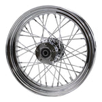 The Moto Iron® 16” × 3” chrome spoke wheel for 2000-2007 Harley-Davidson Big Twin and Sportster models is shown against a white background.