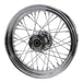 A Moto Iron® Chrome Rear 40 Spoke Wheel 16"x3" (fits Harley FLT 00-01, FXST 00-07, Dyna 00-05, Sportster 00-04) with spokes on a white background, featuring 3/4" ID sealed bearings.