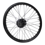 A Moto Iron® Black Front 40 Spoke Wheel 21"x2.15" (fits Harley Softail 2000-2006, Dyna FXDWG 2000-2005) on a white background.