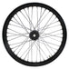 The Moto Iron® 40 spoke 21 x 2.15 Chopper Spool Wheel features a black finish, metal spokes, and a sturdy central hub with a sealed rim design for enhanced durability and style, all viewed from the side against a white background.