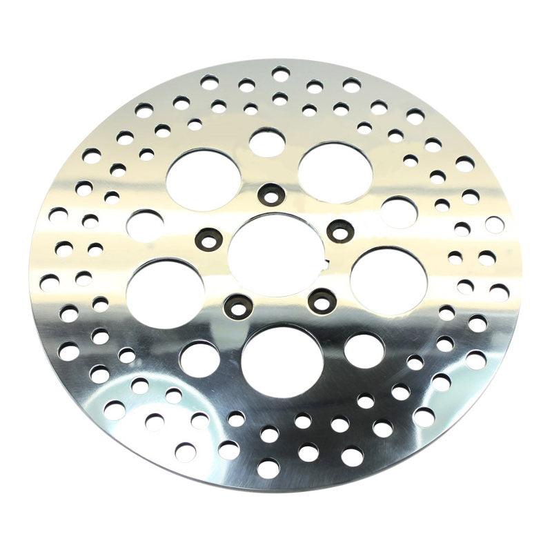 A Moto Iron® 11.5" Front Brake Rotor Harley Softail, Dyna, & Sportster 84-13 Polished (fits Moto Iron Springer) with a polished finish on a white background.