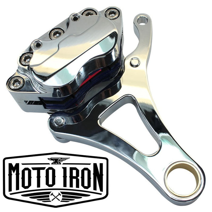 The Moto Iron® Springer Front End Brake Caliper Kit Right Side Chrome is shown on a white background.