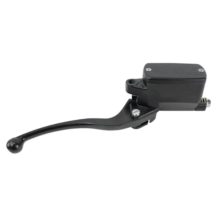 A black Moto Iron® front brake master cylinder brake lever on a white background.