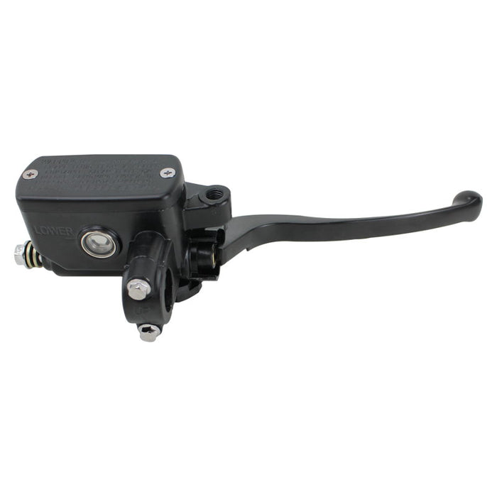 A black Moto Iron® front brake master cylinder brake lever on a white background.