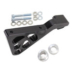 A black TC Bros. 2000-2005 Harley Dyna Rear Radial Brake Bracket with a bolt and nut for a motorcycle, offering performance improvements.