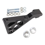 A black TC Bros. 2000-2005 Harley Dyna Rear Radial Brake Bracket with a bolt and nut for a motorcycle, offering performance improvements.