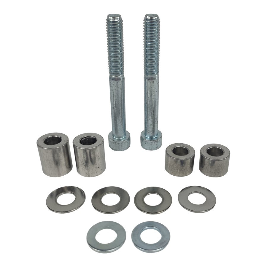 A set of bolts, nuts, washers, and TC Bros. Radial Rear Brake Caliper Shim Spacer Kit for 12.6in Rear Rotors.