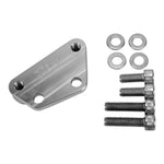 The TC Bros. Axial Brembo Front LH Bracket 2000-2017 Harley Stock Rotor features a metal mounting bracket with an engraved TC Bros. logo, accompanied by four washers and four hex screws.