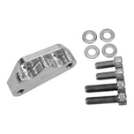 A TC Bros. Axial Brembo Front RH Bracket for 2000-2017 Harley Stock Rotors with three pre-drilled holes is displayed alongside four bolts and four washers.