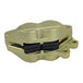 A Brembo P4 Axial Brake Caliper Left Side Gold 4 Piston for Harley applications on a white background.
