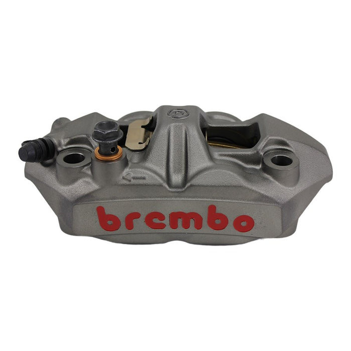 Brembo M4 Radial Brake Caliper Left Side Silver 4 Piston isolated on a white background.