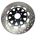 The TC Bros. 11.8" Rear Floating Brake Rotor for 2008-Up Harley-Davidson Bagger features black centers and silver, perforated edges—perfect for enhanced braking performance on your Harley.