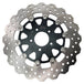 The TC Bros. 11.8" Profile Front Floating Brake Rotor for 2006-2025 Harley-Davidson features a black center with a silver, perforated, wave-patterned stainless steel surface for improved performance.