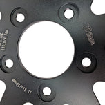 The TC Bros. 11.8" Profile Front Floating Brake Rotor for 2006-2025 Harley-Davidson features a black center with a silver, perforated, wave-patterned stainless steel surface for improved performance.
