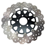 The TC Bros. 11.8" Rear Floating Brake Rotor for 2008-Up Harley-Davidson Bagger features black centers and silver, perforated edges—perfect for enhanced braking performance on your Harley.