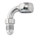 Seven metallic and black Goodridge Universal AN-Type Brake Line Fittings by Goodridge are arranged in a circle around a T-shaped fitting, ideal for brake or hydraulic systems, set against a white background.
