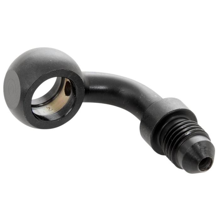 A Goodridge 3/8" (10mm) 90 Degree Banjo Brake Line Fitting - Black with a black handle is used for connecting brake lines and fittings.