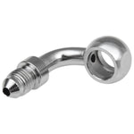 Seven metallic and black Goodridge Universal AN-Type Brake Line Fittings by Goodridge are arranged in a circle around a T-shaped fitting, ideal for brake or hydraulic systems, set against a white background.