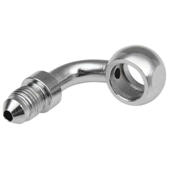 Seven metallic and black Goodridge Universal AN-Type Brake Line Fittings by Goodridge are arranged in a circle around a T-shaped fitting, ideal for brake or hydraulic systems, set against a white background.