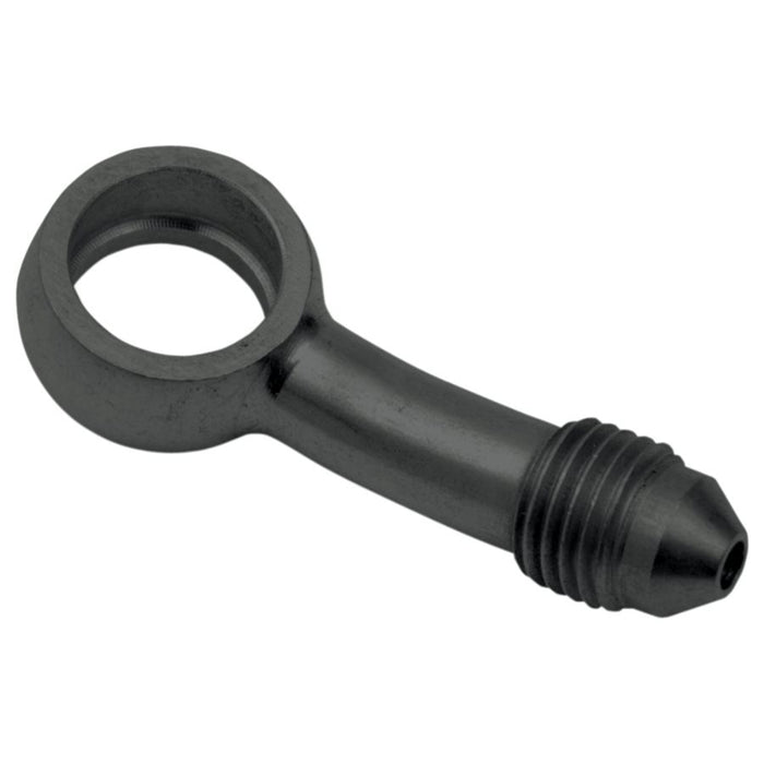 A Goodridge 7/16" (12mm) 35 Degree Banjo Brake Line Fitting - Black on a white background.