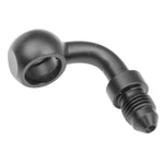 Seven metallic and black Goodridge Universal AN-Type Brake Line Fittings by Goodridge are arranged in a circle around a T-shaped fitting, ideal for brake or hydraulic systems, set against a white background.