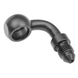 Seven metallic and black Goodridge Universal AN-Type Brake Line Fittings by Goodridge are arranged in a circle around a T-shaped fitting, ideal for brake or hydraulic systems, set against a white background.
