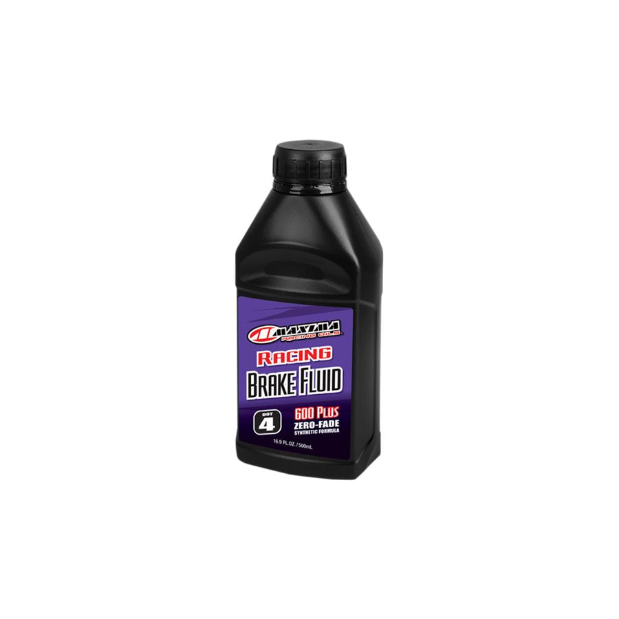 A bottle of Maxima DOT 4 Racing Brake Fluid on a white background.